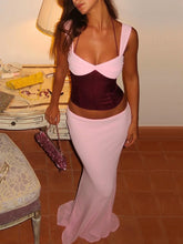 BXOXO  Sexy Skirt Two Piece Sets Women Halter Lace-up Cropped Tops And Maxi Skirt Ladies Fashion Sleeveless 2 Piece Sets